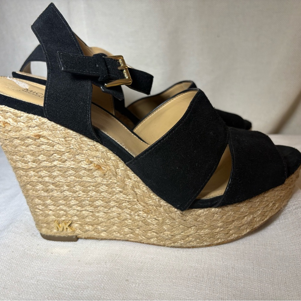 Michael Kors Black Suede Espadrille Wedge Sandals 9M Resort Luxury Resort-wear - Picture 8 of 15